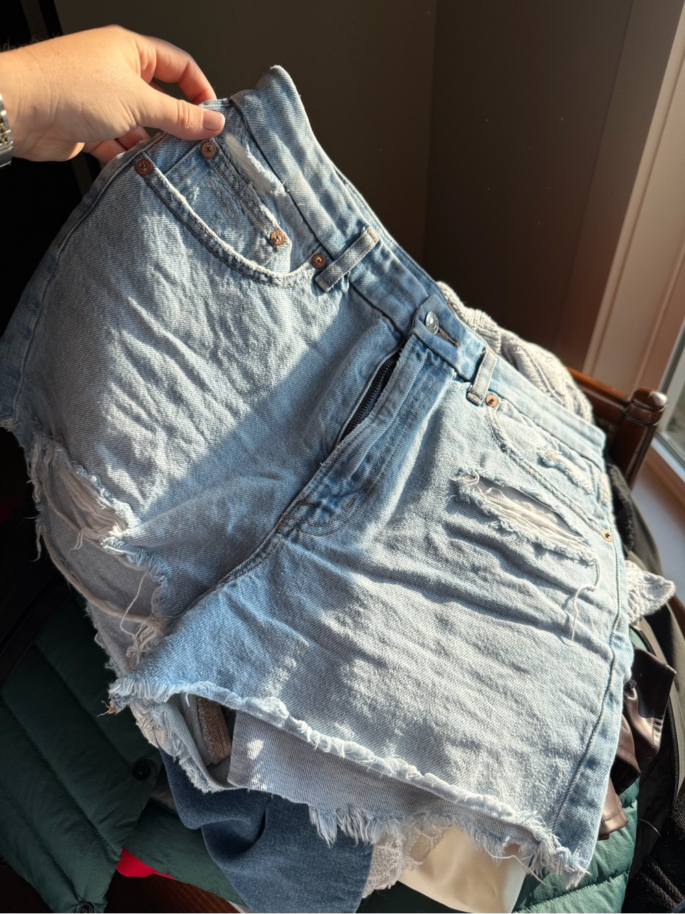 American Eagle Light Blue Distressed Denim Cutoff Shorts